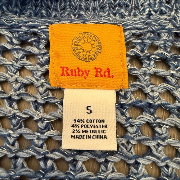 Ruby Rd Blue with silver metallic Short-Sleeve Cardigan knit size small women’s - Picture 5 of 15